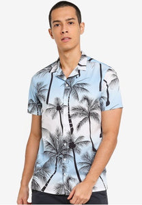 BLEND- Airy Blue Palm Tree Button Down